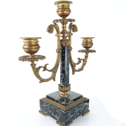 c1880 法国青铜安装绿色大理石烛台