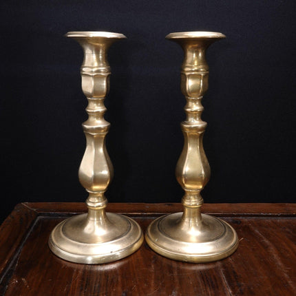 18th Century Heavy Brass Candlesticks Pair