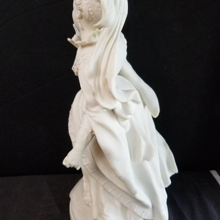 16 5/8" tall Antique Parian Figure Sculpture Woman in ornate dress 19th century