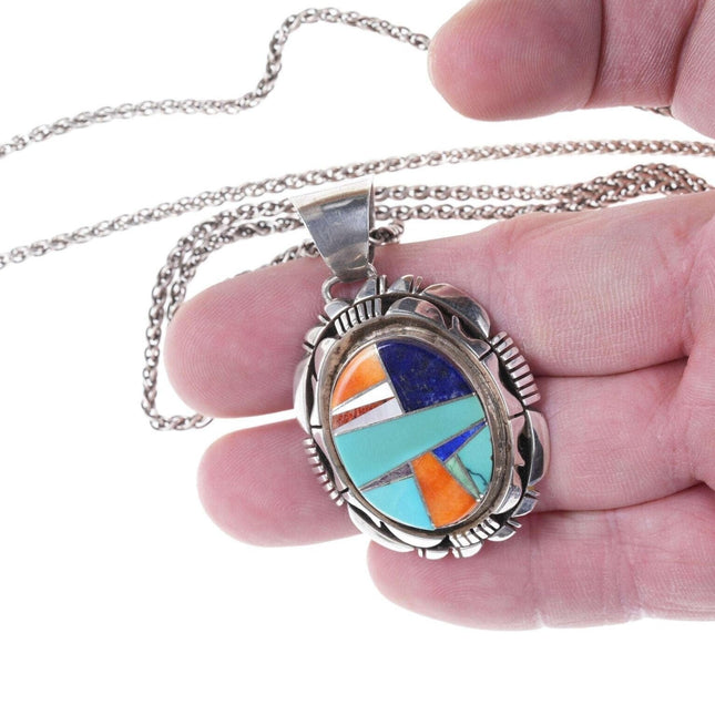 Fred Peters Navajo Sterling Multi-stone channel inlay pendant.