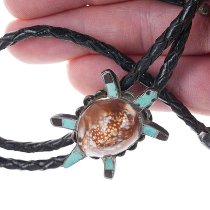c1950's Zuni Channel inlay Cowrie shell turtle bolo tie