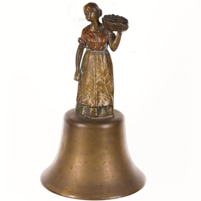 Antike figurale Tee-/Tischglocke aus polychromer Bronze