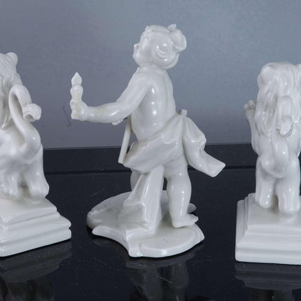 Nymphenburg Blanc de Chine Allegorical Figure and two lions