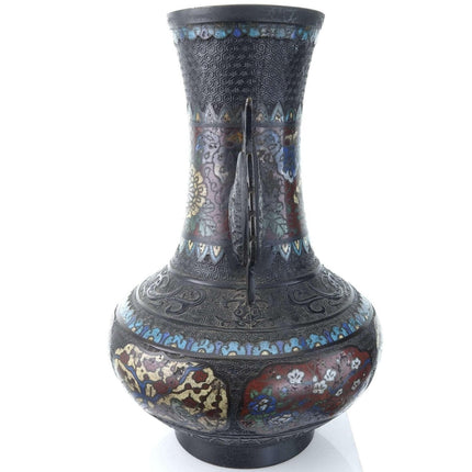 Large c1900 Japanese Champleve Vase Archaistic Chinese style