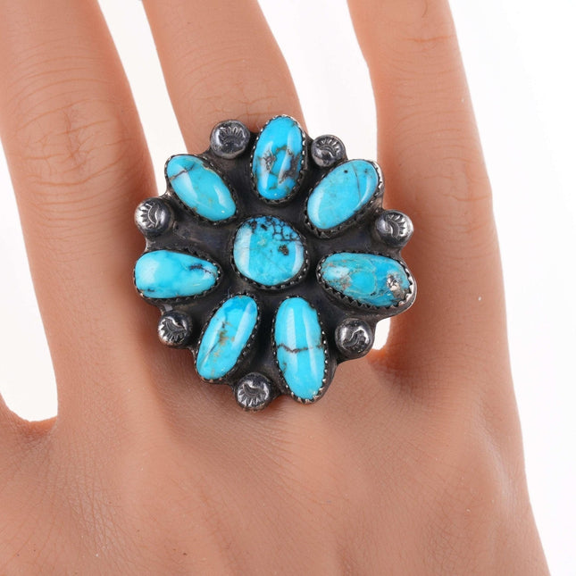 sz6 Vintage Navajo silver and turquoise cluster ring