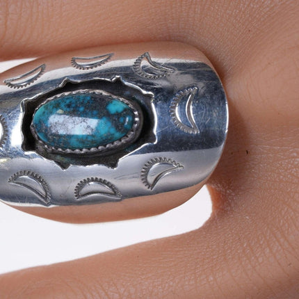 Sz14 Huge Vintage Native American Sterling and Nevada Turquoise ring