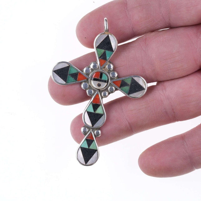 Zeno & Maryann Edaaki Zuni Sterling and channel inlay cross