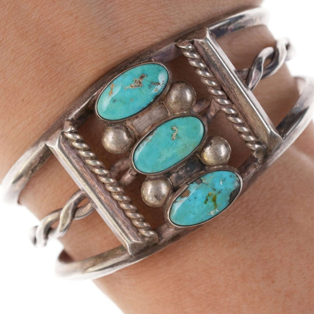 Vintage Old Pawn Native American Sterling/Turquoise cuff bracelet
