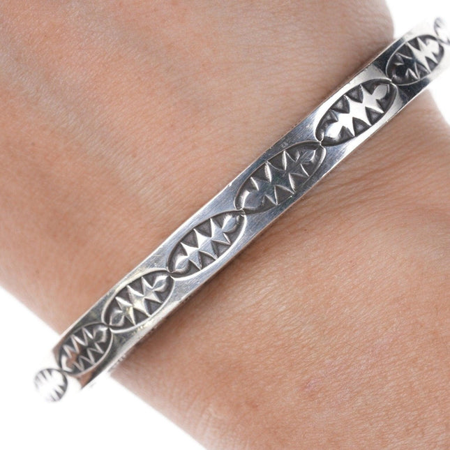 7" Heavy Kay Yazzie Navajo Sterling silver heavy stamped bracelet