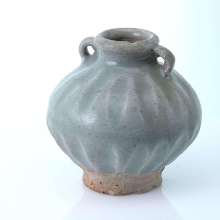 Thai Sawankhalok Celadon Jarlet with lobed decoration and handles