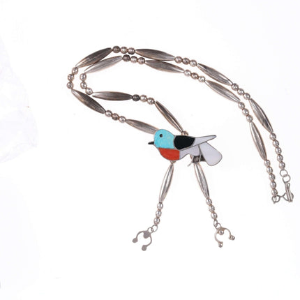 Vintage Zuni Channel inlay bird Sterling lariat necklace
