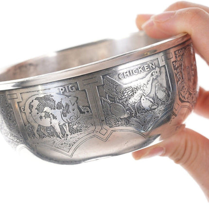 1920 Kerr Sterling Baby Bowl with farm animals