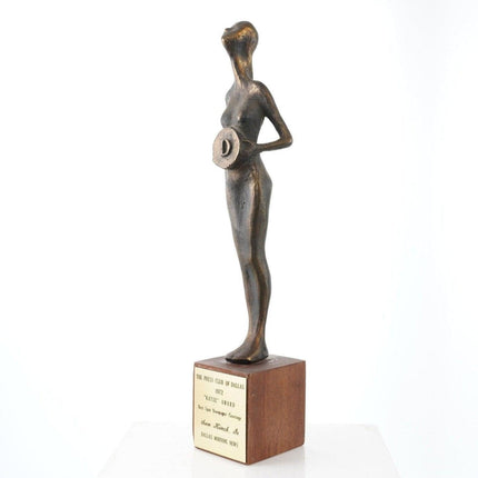 1972 Press Club of Dallas „Katie Award“ Beste Spot-Zeitungsberichterstattung Sam Kinch Jr. Dallas Morning News Modernistische Bronzeskulptur