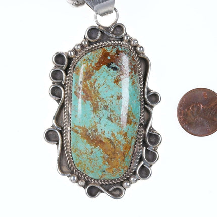 Large Navajo Sterling and Turquoise Pendant with Beaded necklace