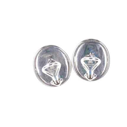 Asch Grossbardt 18k/Sterling Multi-stone inlay earrings