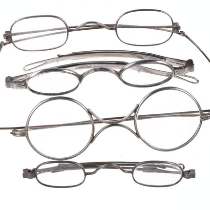 18th/19th Century collection coin silver slide temple eyeglasses