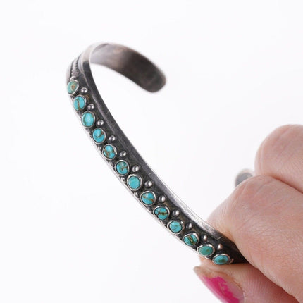 6.5" 30's-40's Native American Stamped silver and turquoise row cuff bracelet