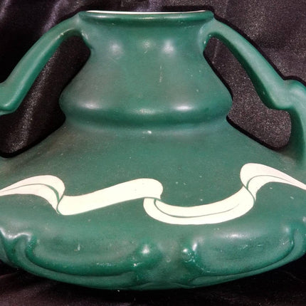 Brush Pottery Navarre Art Nouveau Green Vase with Woman Large Size 9.75" wide x