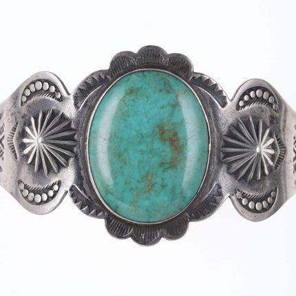 Large Fred Harvey Era Native American Sterling/turquoise Heavy stamped cuff m