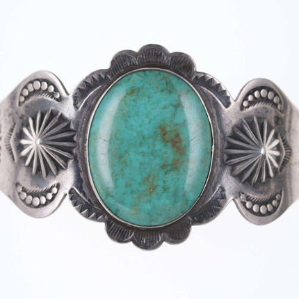 Large Fred Harvey Era Native American Sterling/turquoise Heavy stamped cuff m