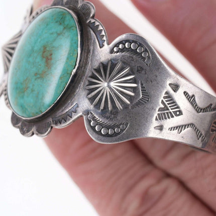 Large Fred Harvey Era Native American Sterling/turquoise Heavy stamped cuff m