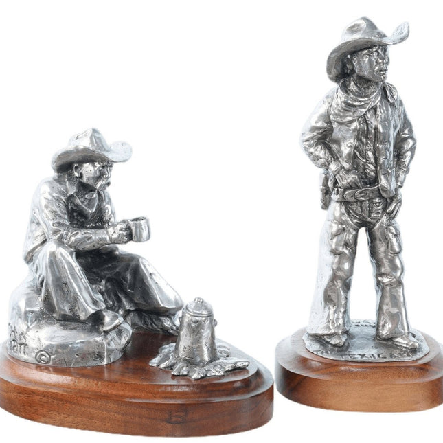 Kenneth Wyatt (1930-2021) "Texican" and "Arbuckle" Polished pewter Sculptures