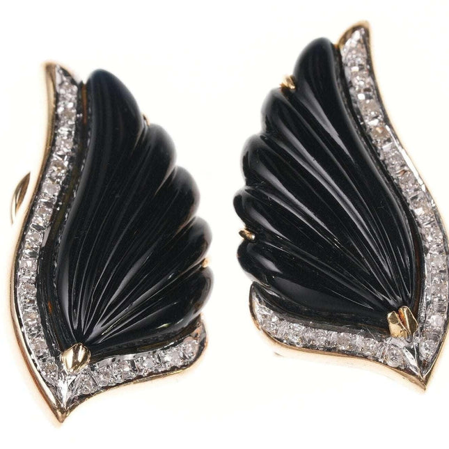 Retro-Clip-Ohrringe aus 14 Karat Diamanten aus schwarzer Jade