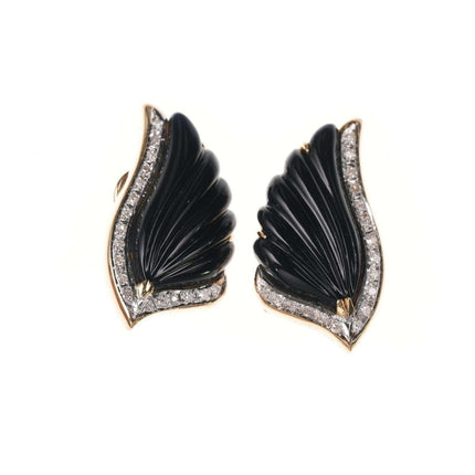 Retro 14k Diamond Black Jade clip-on earrings