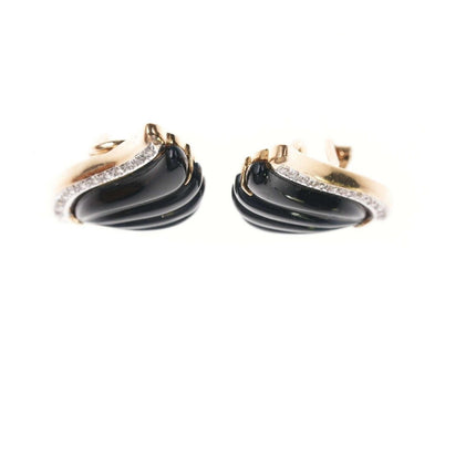 Retro 14k Diamond Black Jade clip-on earrings