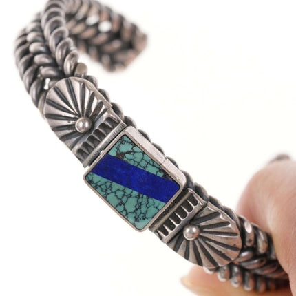 David Reeves navajo Sterling Spiderweb turquoise/lapis cuff bracelet