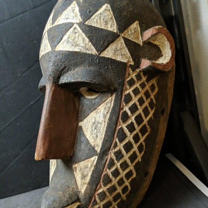 23.5" Antique Carved Wood African Congo Ceremonial Mask 10.5" deep