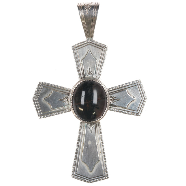 Large Les Baker Shop Native American Sterling and Agate cross pendant