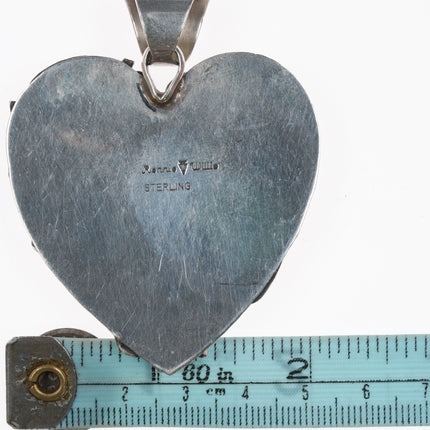 Ronnie Willie (Navajo) Large Silver heart  pendant with turquoise