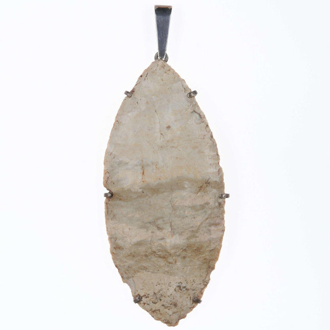 Large Native American Knapped Knife tool in sterling silver mount Pendant