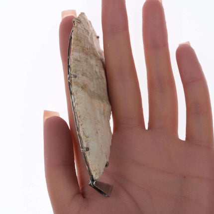 Large Native American Knapped Knife tool in sterling silver mount Pendant