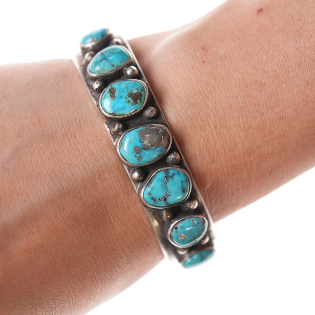 6.25" Native American Sterling and turquoise row bracelet