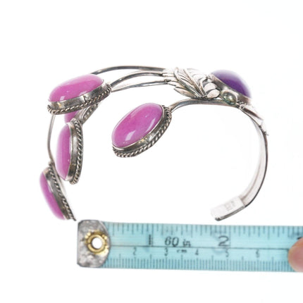 6 5/8" E Yazzie Navajo Silver and pink stone bracelet