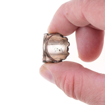 sz7 复古 Dishta 风格 Zuni 纯银和绿松石齐平镶嵌戒指