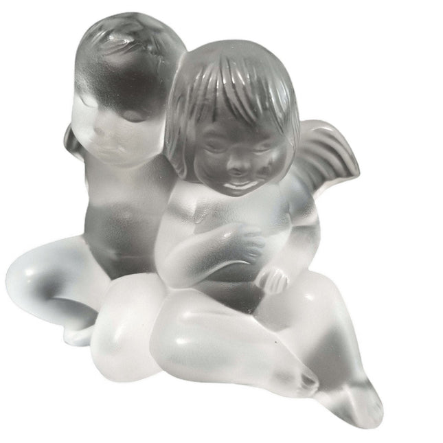 Lalique Twin Angels Figures 4.25" wide x 3.5" tall