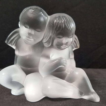 Lalique Twin Angels Figures 4.25" wide x 3.5" tall