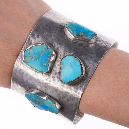 7" Southwestern Modernist Sterling bracelet with freeform turquoise