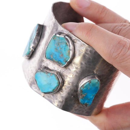 7" Southwestern Modernist Sterling bracelet with freeform turquoise