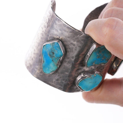 7" Southwestern Modernist Sterling bracelet with freeform turquoise