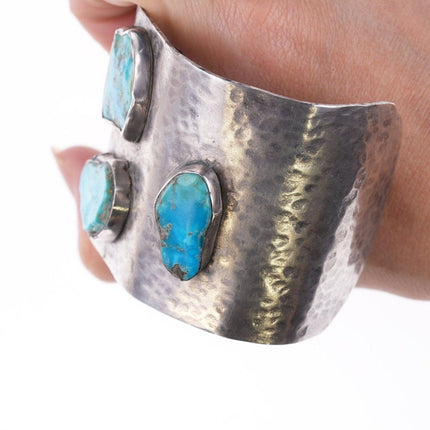 7" Southwestern Modernist Sterling bracelet with freeform turquoise