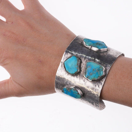 7" Southwestern Modernist Sterling bracelet with freeform turquoise