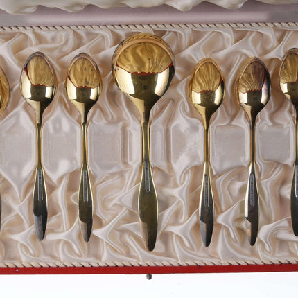 Mid Century Frigast Gilt Sterling Guilloche enamel demitasse/sugar spoon set