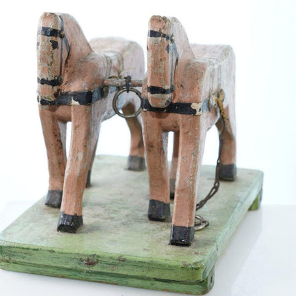 Antique American Folk art wood horses pull toy