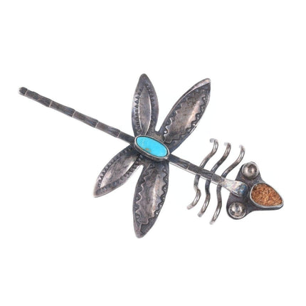 30's-40's Navajo silver turquoise dragonfly pin