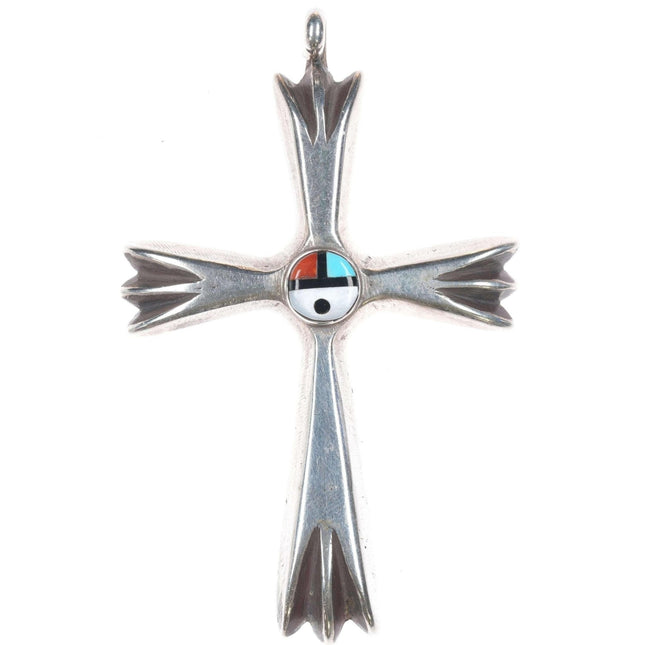 Large Vintage Zuni silver sunface inlay Cross