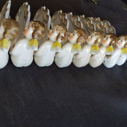 8 c.1920 German Porcelain Dinner Table Place Holders Cherubs